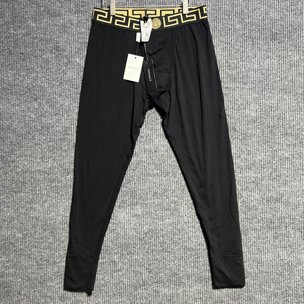 Versace Long Johns Mens Size 4 Black Gold Greca Border Medusa Leggings AU100023